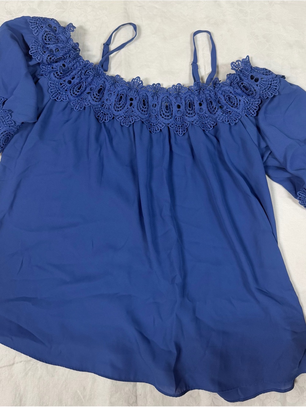 Blue Lace-Trim Off-Shoulder Women's Top